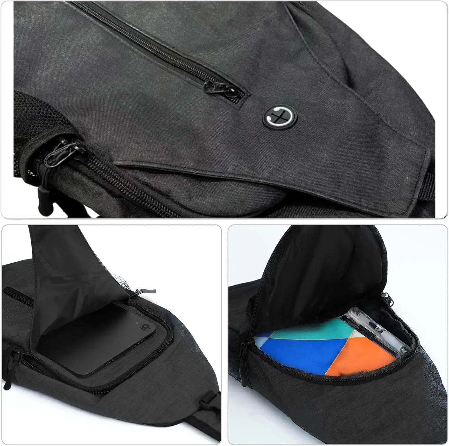 Tas Selempang Ransel untuk Wanita & Pria - Tas Ransel Hiking Portabel dengan Kantong Botol Air, Hitam