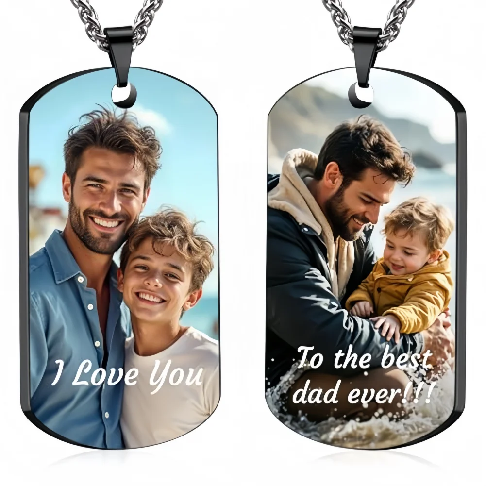 Amaxer Personalized Custom Engraved Photo & Text Dog Tag Pendant Necklace for Boyfriend Husband Dad Birthday Valentine Day Gifts