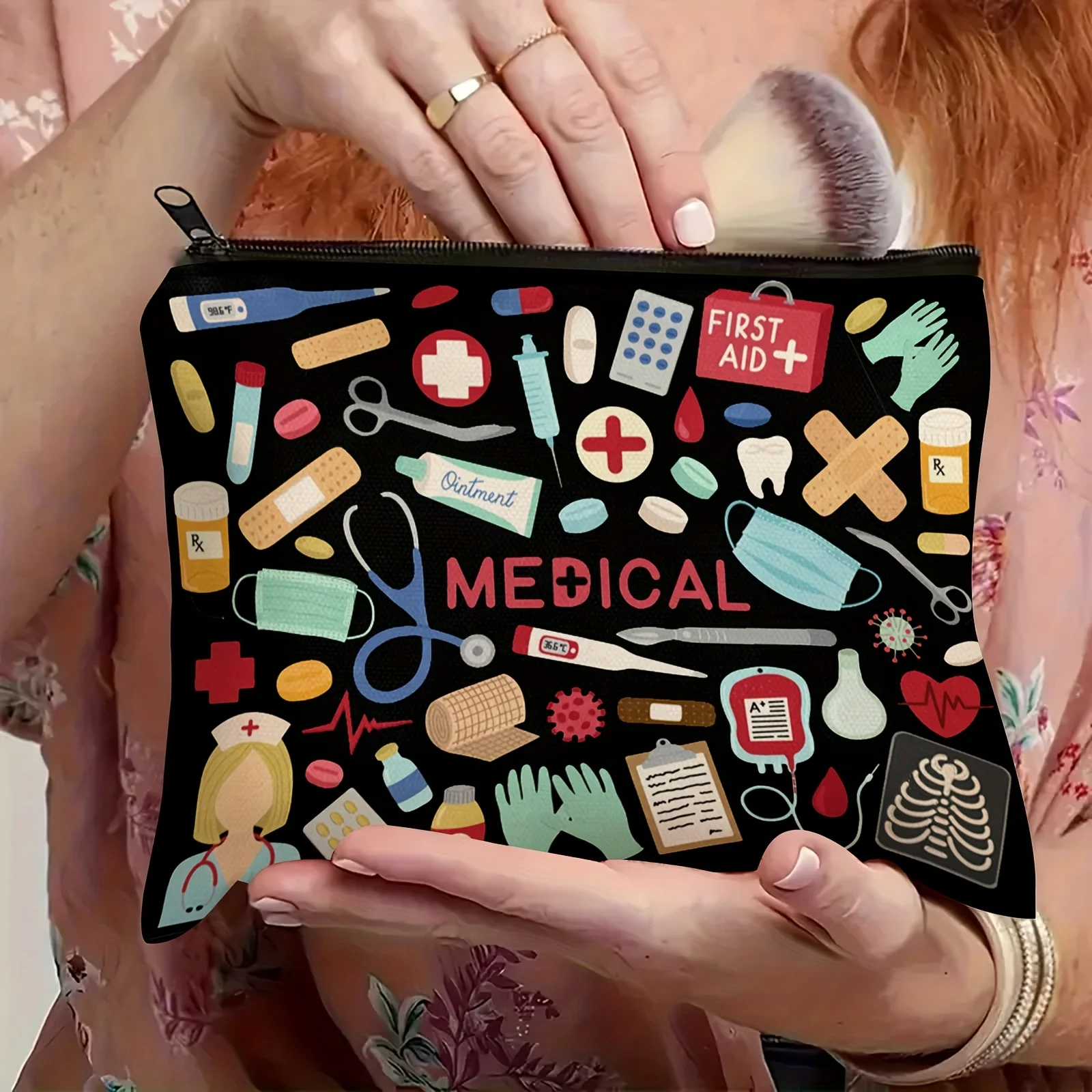 1pc Medicine Bag Zipper Pouch for Nurse Medical Bags Travel Bag Storage Funny Zipper Meds Pouch Travel Gift for Friend