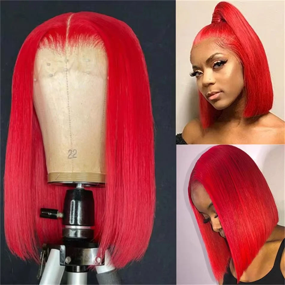 

13x4 Lace Front Red Bob Wig Human Hair Straight Short Bob Lace Wigs For Black Women Brazilian Human Hair On Sale Clearance Wig