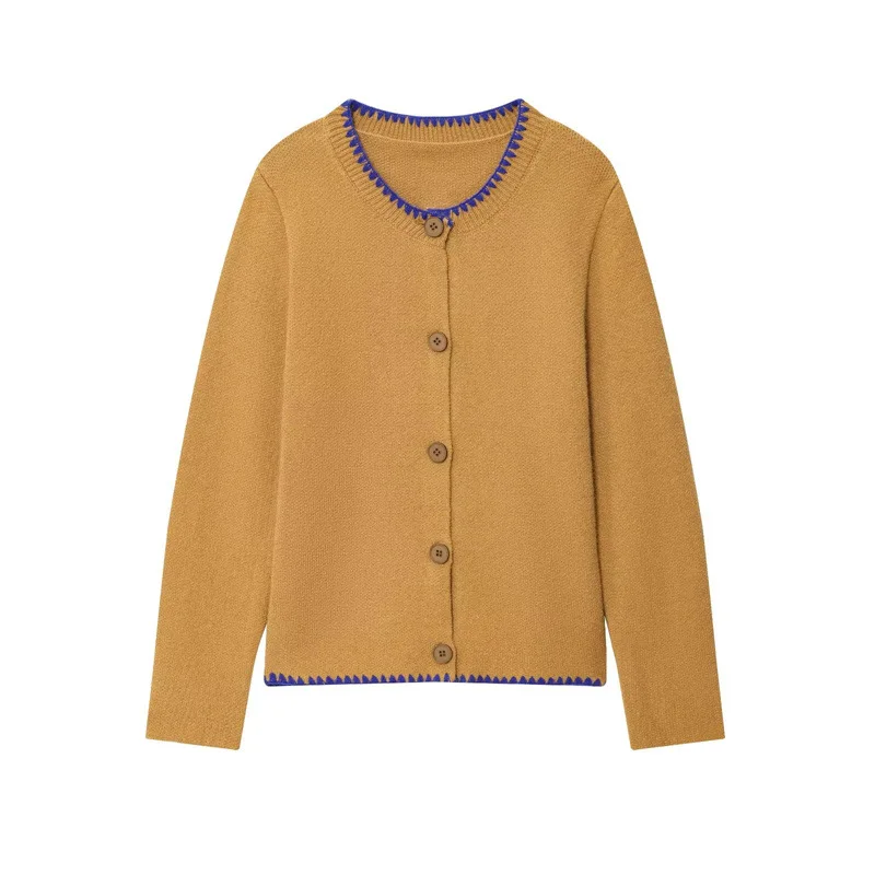 Autumn New Fashion Simple Contrasting Color Embroidered Knitted Jacket