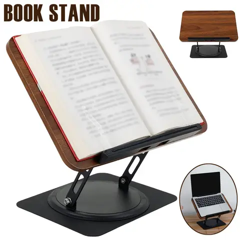 조정 가능한 책 스탠드 360도 회전베이스가있는 나무 책 홀더 홈 주방 사무실을위한 다목적 요리 책 디스플레이 스탠드