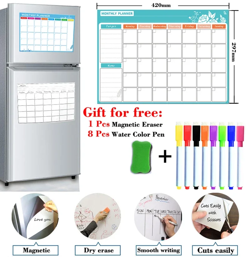 A3-formaat droog uitwisbare kalender whiteboard schema's koelkast sticker message board magneet wekelijkse maandelijkse planner kalender tafel