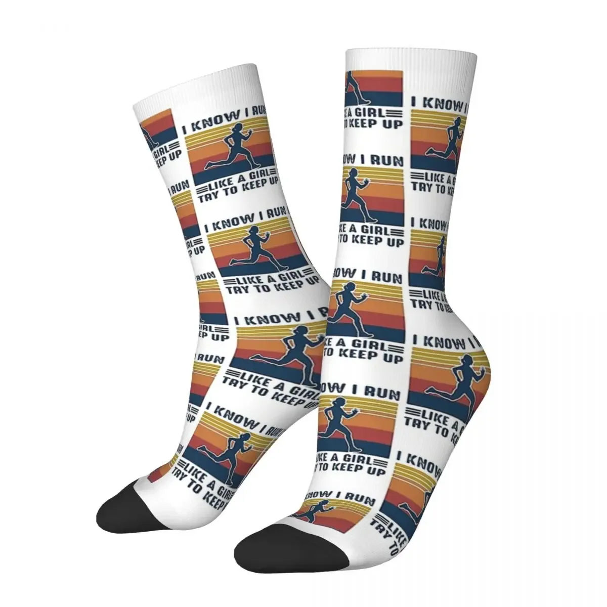 I Know I Run Like A Girl -Try To Keep Up Triathlon Unisex Winter Socks Cycling Happy Socks street style Crazy Sock