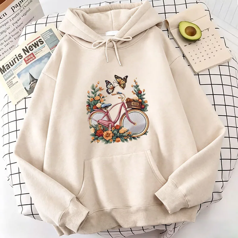 

Retro Floral Butterfly with Bicycle Casual Hoodies Sweatshirts Men Women Tops 90s Harajuku Hoodie Sweatshirt
