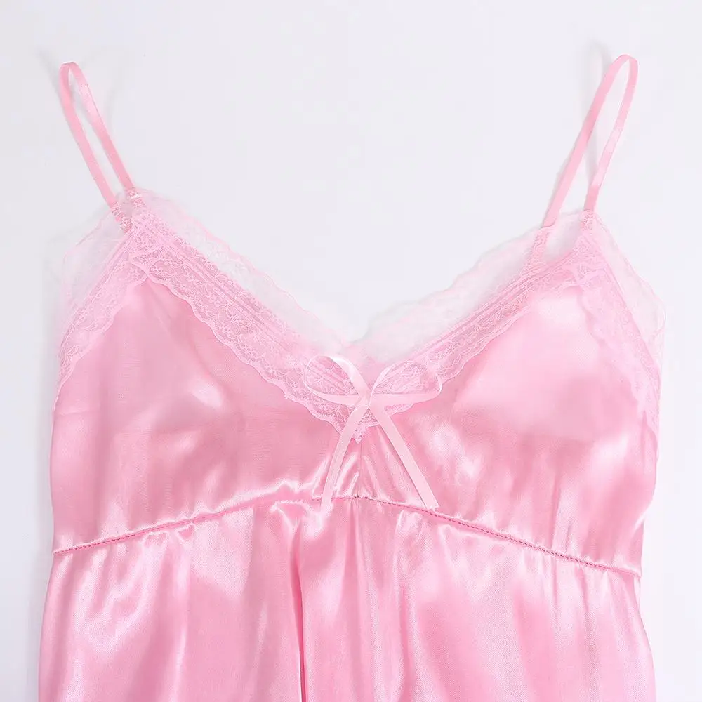 Sexy Spitzen-Camisole mit Schleifen, Patchwork-Seidenkleid, Damen-Nachthemden, Patchwork-Dessous, Nachtwäsche – Detail 4