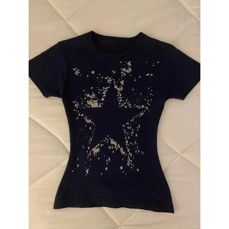 Camisetas punk vintage roupas femininas 90s americano retro manga curta magro preto camisetas estéticas y2k topo de colheita verão 2025 novo