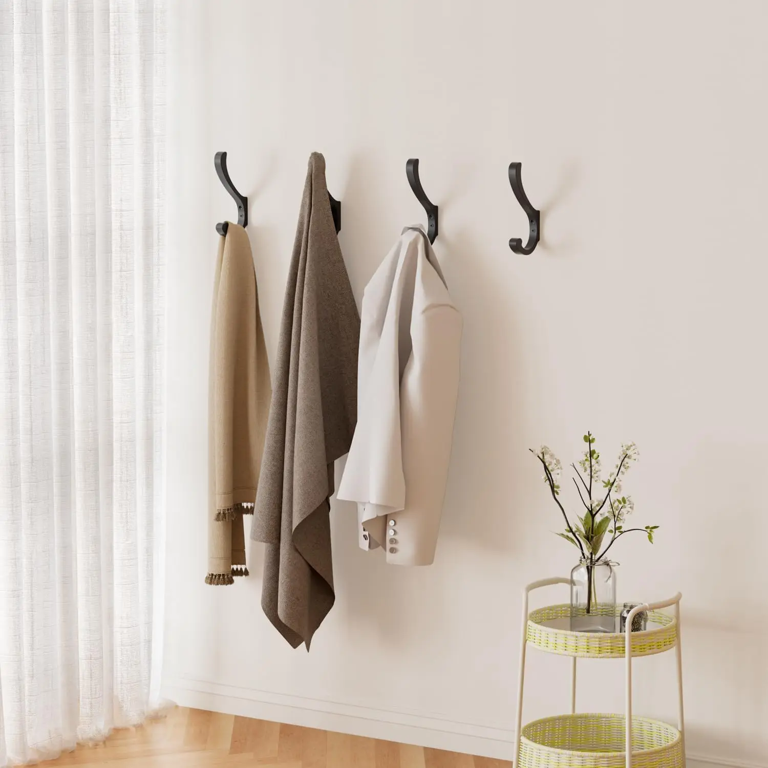 Heavy Duty Coat Hooks - Extra Large 5.4 Inch Wall Mount Hooks for Backpacks, Purses, Towels, Bags - Black Metal Screw-in Hooks view 2