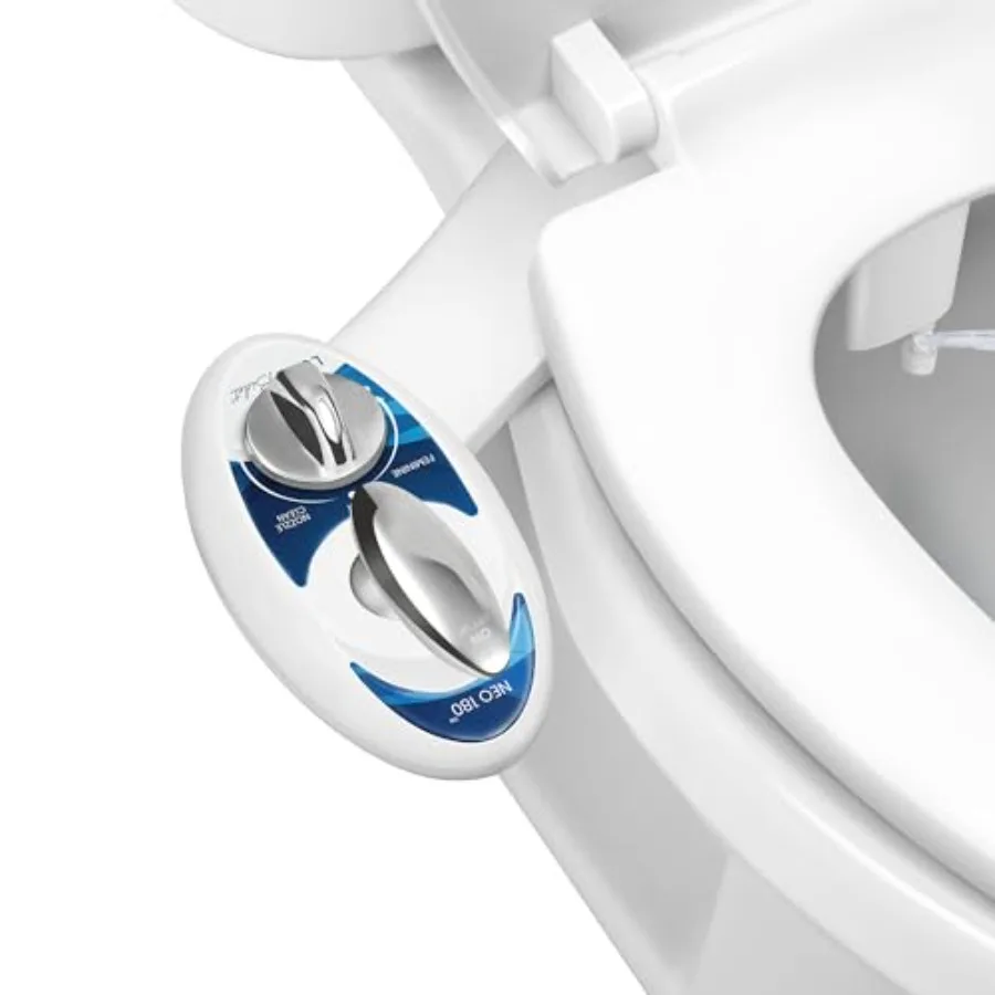 

NEO 180 - Dual Nozzle Self-Cleaning Non-Electric Bidet Attachment for Toilet Seat with Adjustable Water Pressure Ideal for Rear