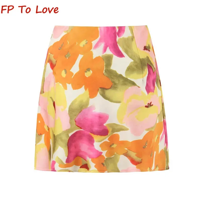 Y2K High Waist Skinny Colourful Floral Skirt Women's Sense Holiday Package Hip Short Skirt