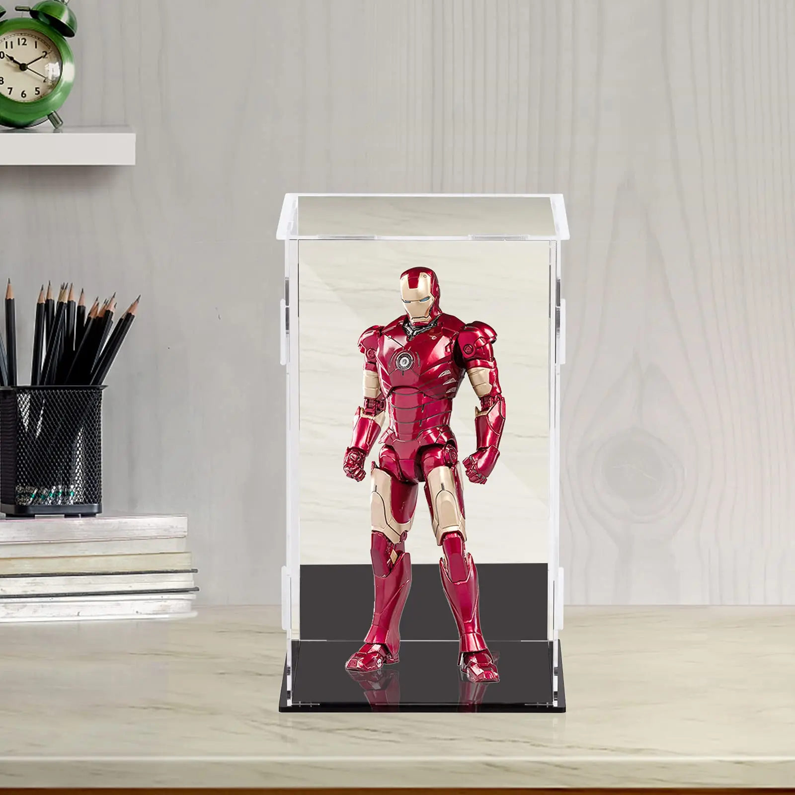 Display Case with Black Acrylic Base Display Stand for Collectibles, 5 Inch Acrylic Box for Display with Lid, Cute Acrylic Disp