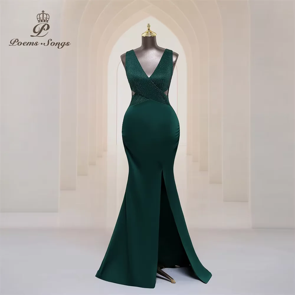

Customized Elegant v-neck evening dress women Side slits candy color prom dresses mermaid party dress robe de soiree dresses