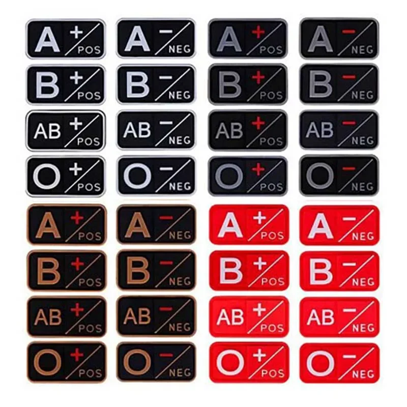 5*2.5CM 3D Blood Group Badge Patch A+ B+ AB+ O+ A- B- AB- O- PVC Rubber Emblems,Military Tactical Badges Patches Hook And Loop