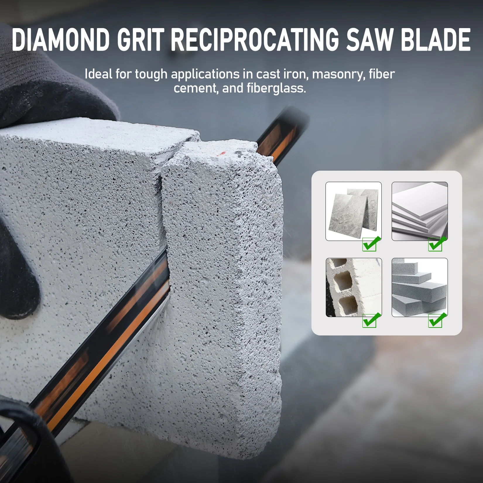 HAPU 3PCS Diamond Coated Reciprocating Saw Blade Set 9Inch 40-50Grit Diamond Sabre Saw Blade for Brick Cast Iron Masonry Cut - view 5