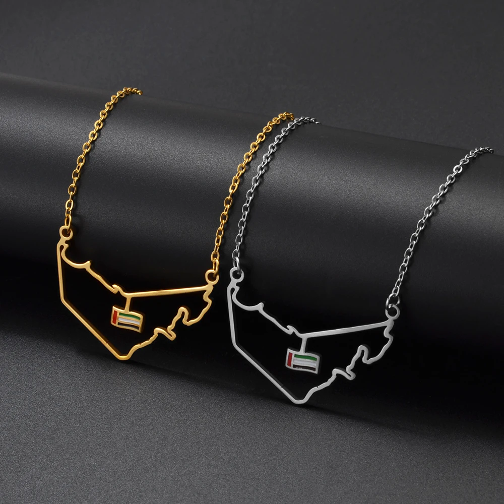 Anniyo The United Arab Emirates Map Flag Necklaces for Women Girls Jewelry UAE charms Map @326621