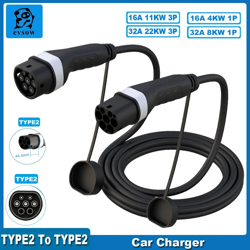 evsow Car Charger Type2 To Type2 Charging Cable 16A 11KW Type2 Charging Station To Type2 Female To Male EV Charging Cable 5m