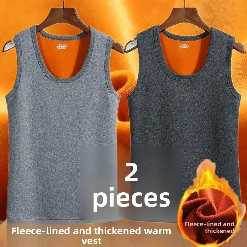 Men's Winter Warm Fleece Lined Thickened Seamless Slim Fit Cotton Underwear Full Size Shoulder Pad Vest Youth  Color Hom...