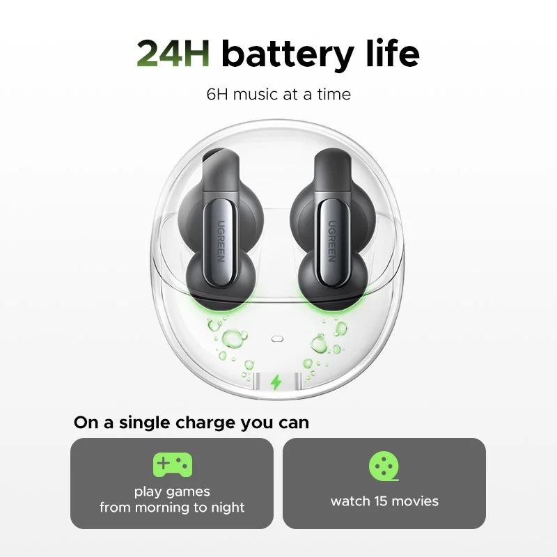 UGREEN HiTune S5 TWS مشبك أذن مفتوح سماعات أذن لاسلكية بلوتوث سماعات أذن رياضية سماعات في ميكروفون مع خطافات أذن وخطاف أذن