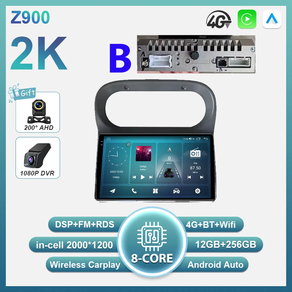 Android 16 Carplay Auto autoradio voor Renault Twingo 1 2005 - 2013 multimediaspeler autoradio Wifi BT scherm GPS navigatie - afbeelding 1