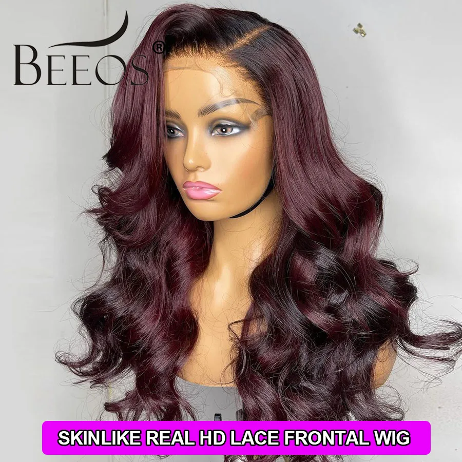 

BEEOS 99J Burgundy Glueless 13x6 HD Lace Frontal Human Hair Wigs Pre plucked Body Wave 5x5 HD Lace Closure Wig For Women 250%