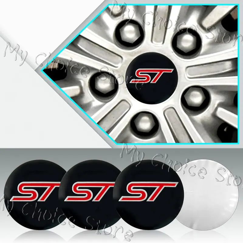 4 pz 56mm Car Styling ST Logo Emblem Wheel Center Hub Cap Rim Hub antipolvere Cover Sticker per Ford ST Fiesta Mustang Shelby GT