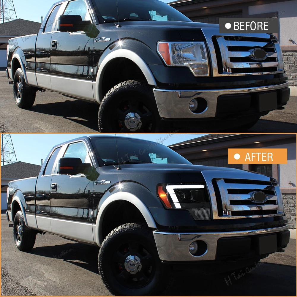 Pair LED Head Lights For 2009-2014 Ford F150 F-150 Front Light Headlamp High Low Beam Dynamic Turn Signal DRL Headlight Assembly