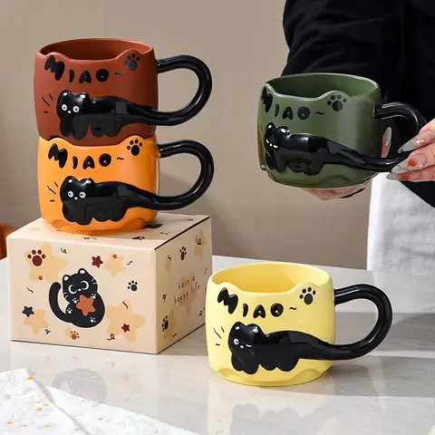 Stacking Cat Mug Coffee Tea Cup Cute Cartoon Design Stacking Creative Adorable Ceramic Fun Gift For Daily Household Use Mug