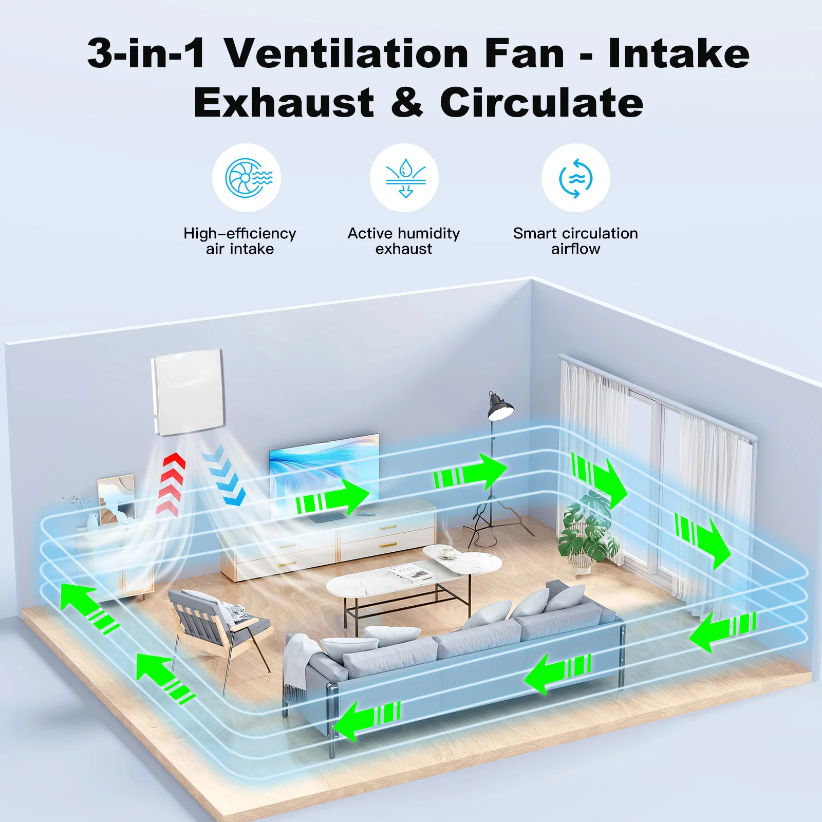Room Ventilation Fan Wifi Smart Control With Ceramic Filter Cartridge& Reversible for Home Kitchen Wall Mount 4Inch Exhaust Fan