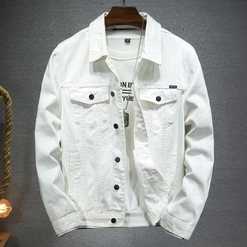 White denim jacket Men\'s jacket top Trend denim