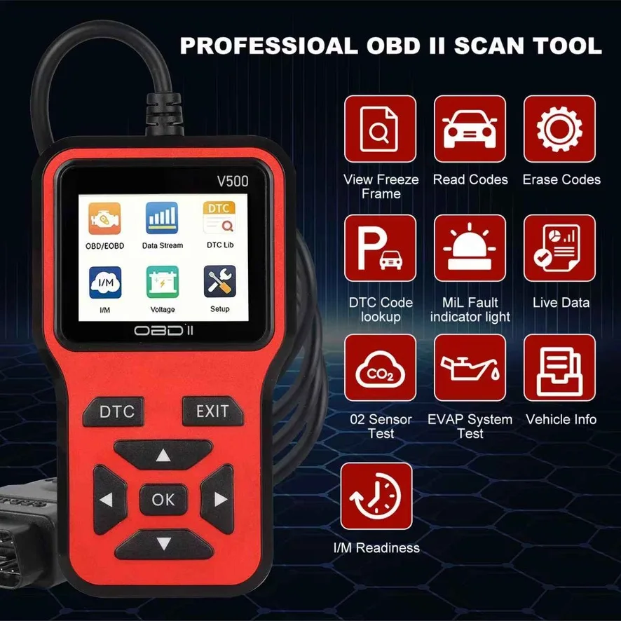 V500 OBD2-Scanner Auto-Diagnosegerät mit Farbdisplay, Codeleser und ECU-Gesundheitsprüfungsfunktion – Detail 1