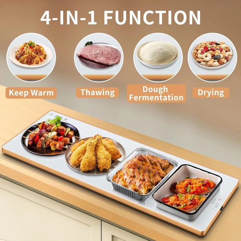 صينية تدفئة كهربائية (طويلة جدًا 40 بوصة × 12 بوصة)، سخان الطعام مع ترموستات وتدفئة السطح بالكامل، حصيرة تدفئة الطعام مع درجة حرارة 2