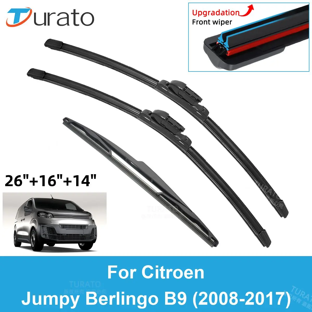 

3PCS Car Wiper Blades for 2008-2017 Citroen Jumpy Berlingo B9 Rear Windshield Wipers Double Rubber Car Accessories 2016 2017