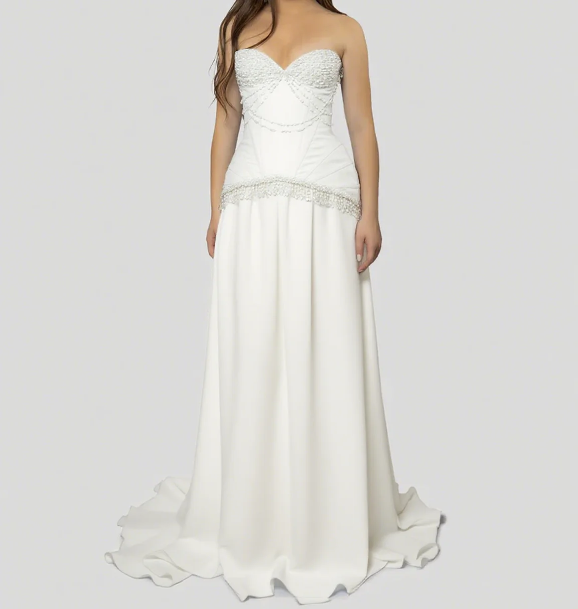 Vestido de baile de luxo sem alças sem mangas branco espartilho vestido de noite personalizado