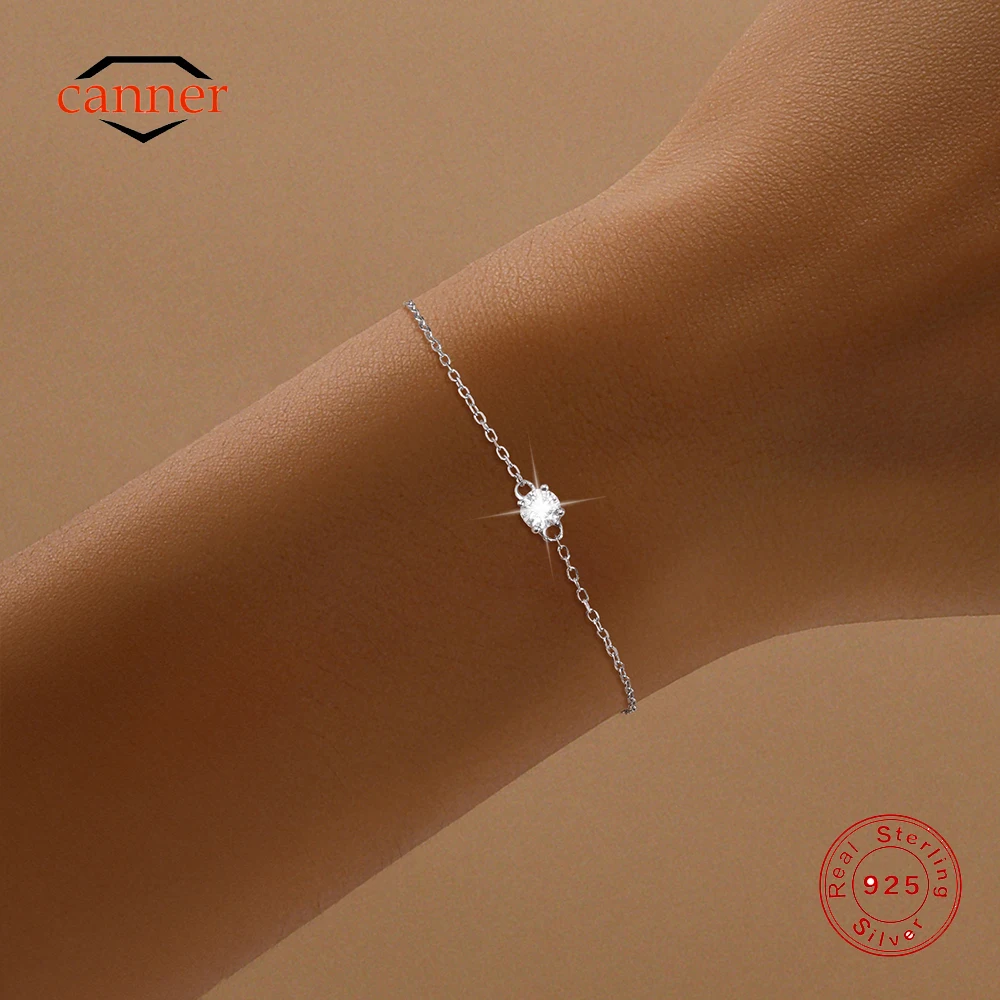 

CANNER 4mm Moissanite 925 Sterling Silver Bracelet Chain For Women Ins 18K Gold Classic Minimalism Bracelet Fine Jewelry Gift