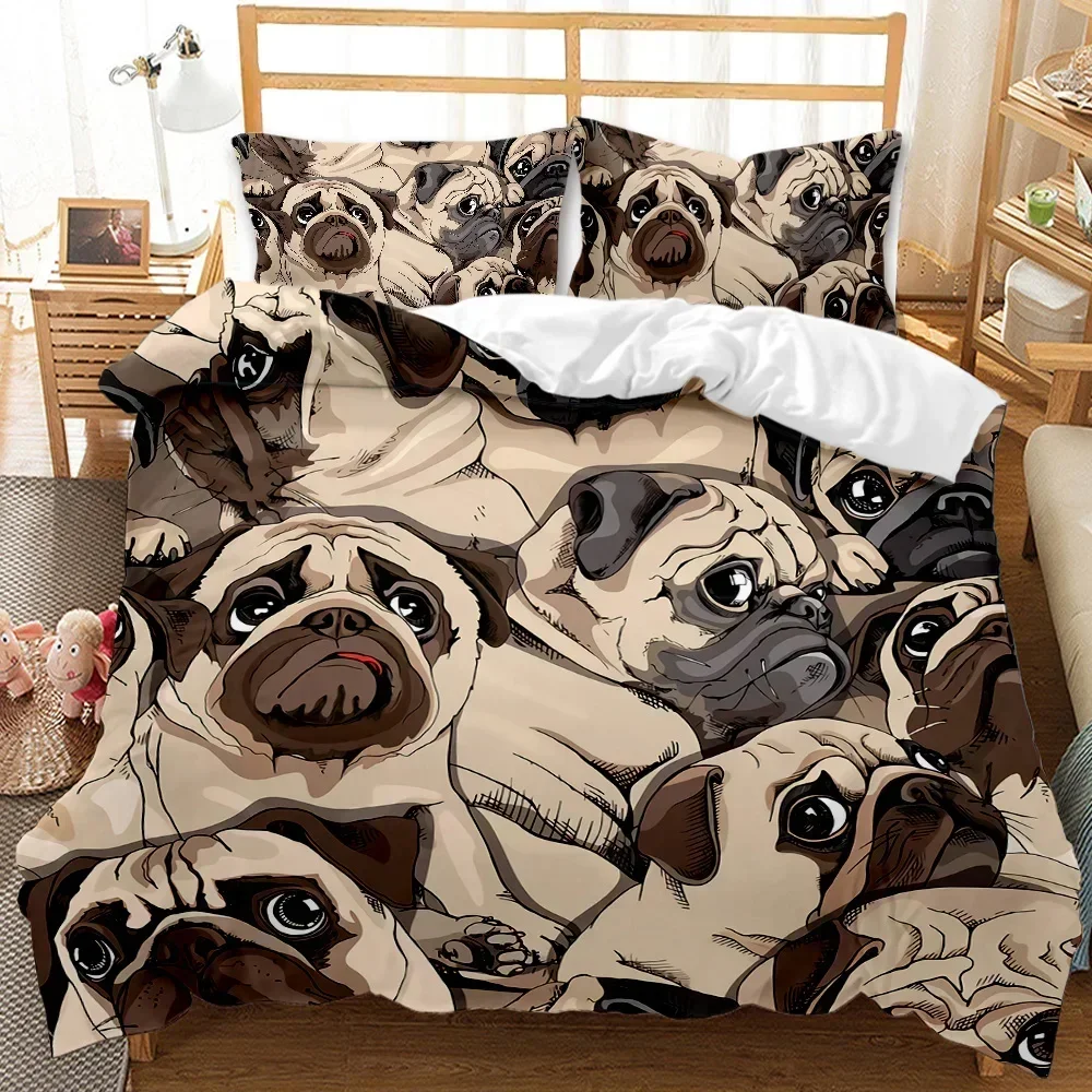 

Cartoon Pug Cute Puppy Theme Golden Retriever Husky Pet Comfortable Duvet Quilt Cover Pillowcase Bedding Set Children Bedroom
