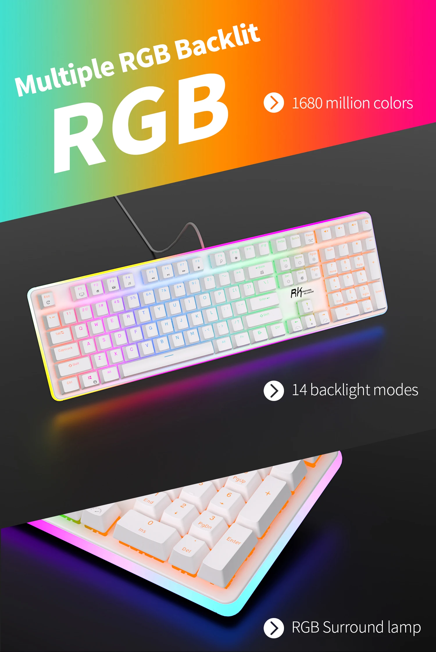 Проводная Механическая клавиатура RK ROYAL KLUDGE RK918 с 108 клавишами, 100% RGB подсветкой, игровая клавиатура с большим светодиодным крутящим