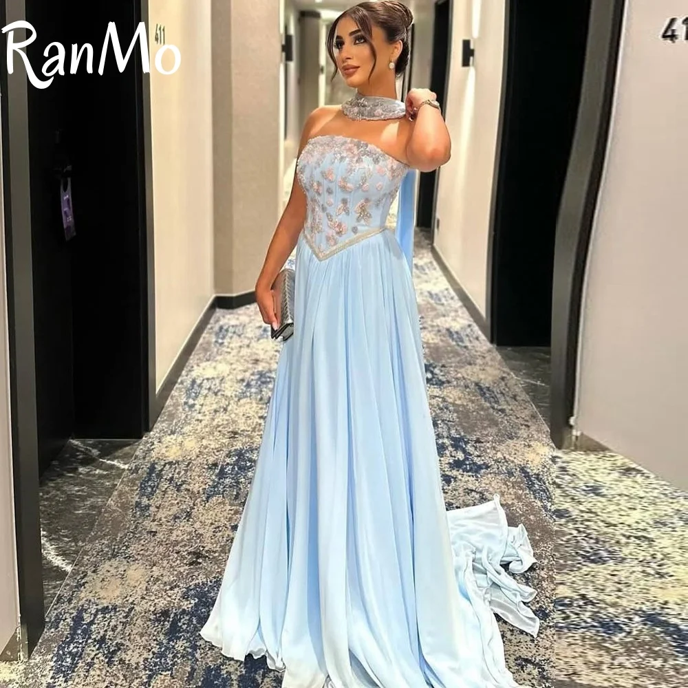 Ranmo Hochwertiges, maßgeschneidertes, trägerloses A-Linien-Kleid mit Flecken, bodenlangen Applikationen, ärmellos, Falten, elegantes Kleid für Damen für die Hochzeit