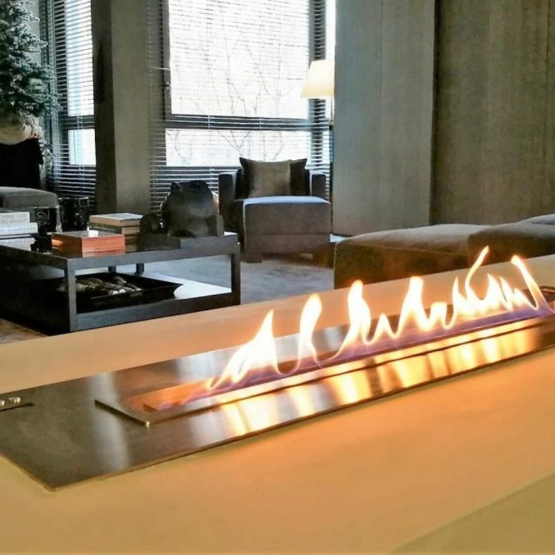 【Hot】tuya bio kamin smart ethanol burner electric rectangular stainless steel bioethanol fireplace indoor wifi