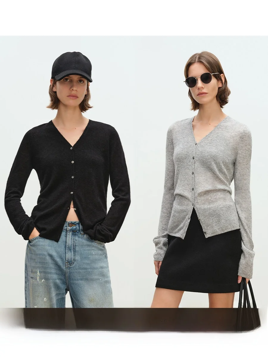 

Мягкий кардиган MSBEAST из шерсти альпаки с эффектом облачного прикосновения, облегающий, с V-образным вырезом, вязаный, для женщин