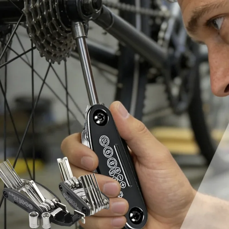 16 In 1 Bicycle Repair Tool Kit Portable Hex Screwdriver Socket Tire Lever Emergency Maintenance Bike Supply For Adult Cyclists