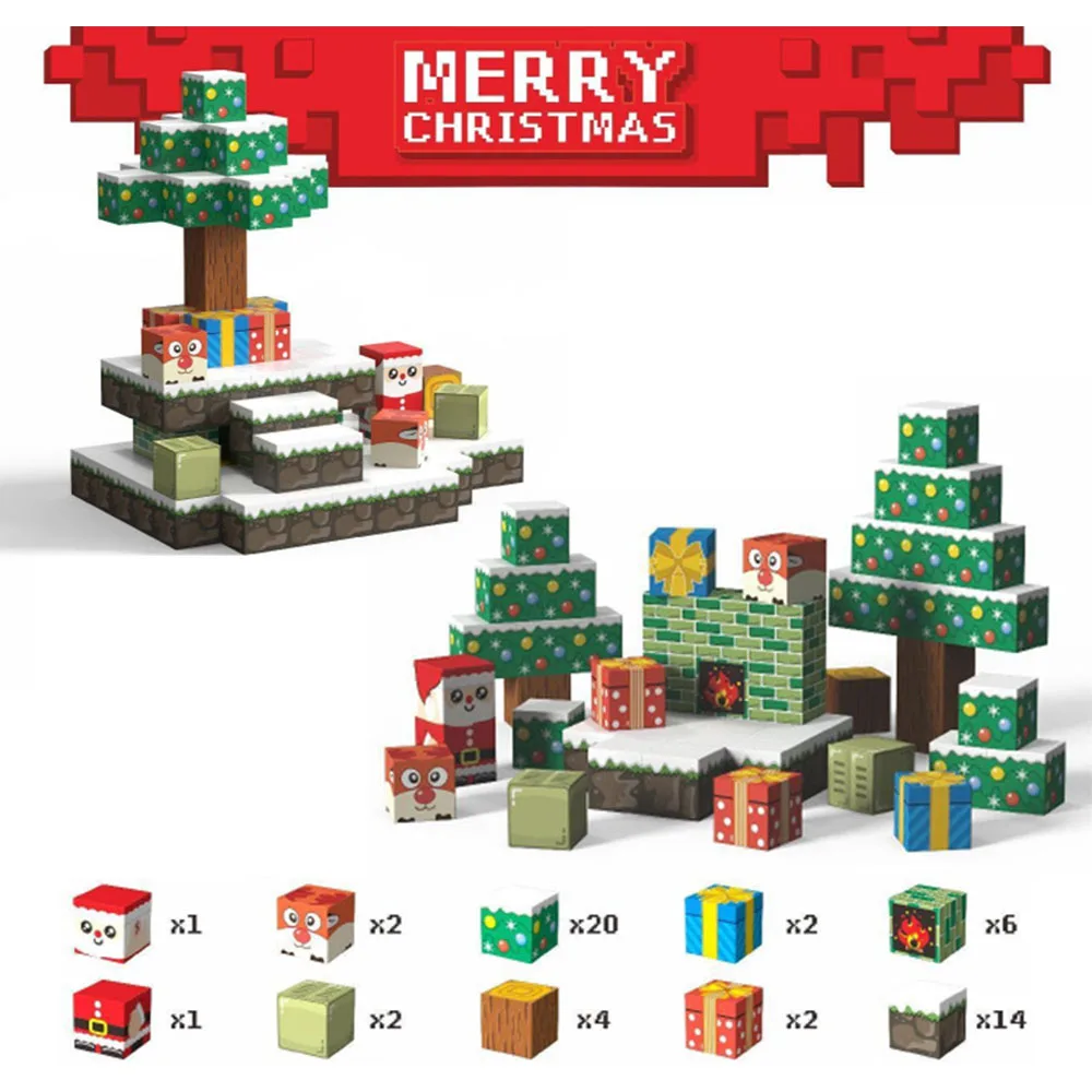 54pcs Christmas Block Blocks My World Magnetic Toy DIY Assembly Classic Model Block Set Children's Birthday New Year Gift Set