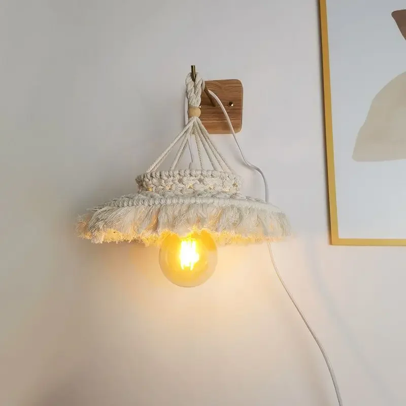 

Bohemian Handmade Woven Macrame Lamp Shade Boho Hanging Pendant For Coffee Restaurant Home Wall Decorations Tapestry Lampshade