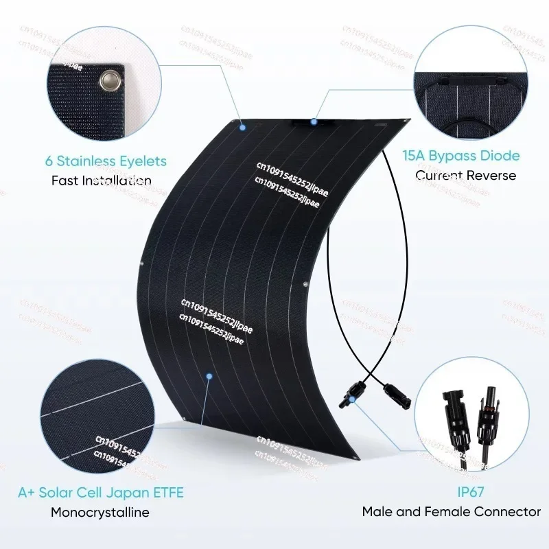 Promotion Flexible Solar Panel ALL BLACK 200W 18V ETFE Monocrystalline Cell Semi Flexible Pv Flex Solar Panel