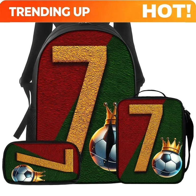 Custom Bag 1pc/2pcs/3pcs Featuring A Backpack, Crossbody Bag, And Storage Bag. Football Theme With Number 7, Crown, And Red/gree