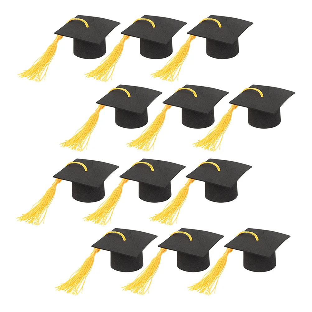 

12pcs Graduation Cap Decorations Yellow Tassels Cake Cupcake Toppers Dessert Decorations Grad Party Accessories