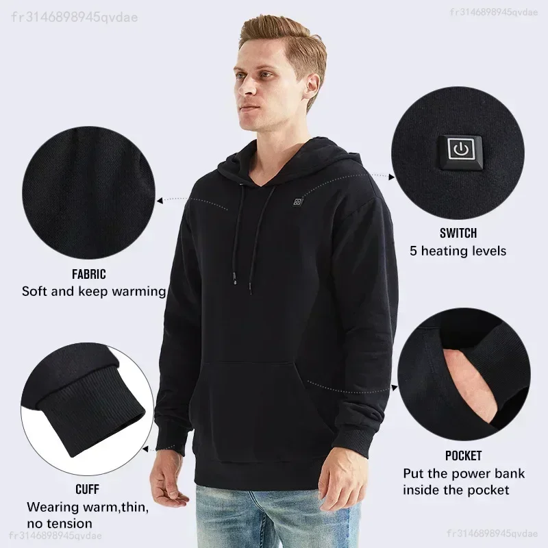 2024 Outdoor Elektrische Usb Verwarming Truien Hoodies Heren Winter Warm Verwarmde Kleding Opladen Warmte Jas Sportkleding