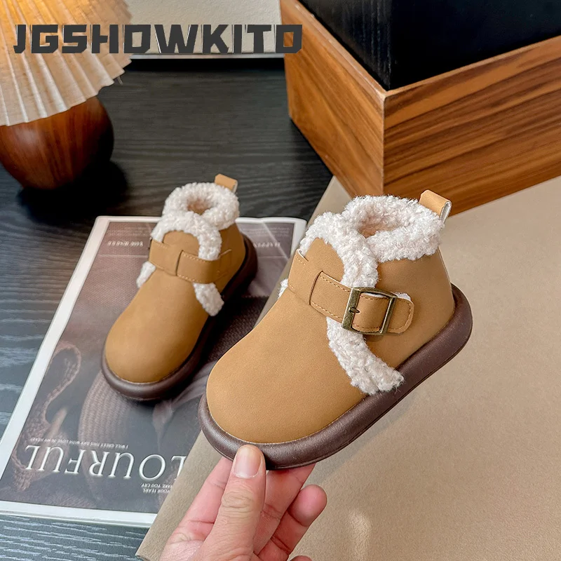 JGSHOWKITO Toddler Boys Girls Snow Boots Winter Warm Suede Children Ankle Short Boots Outdoor Non-slip Kids Causal Plush Boots