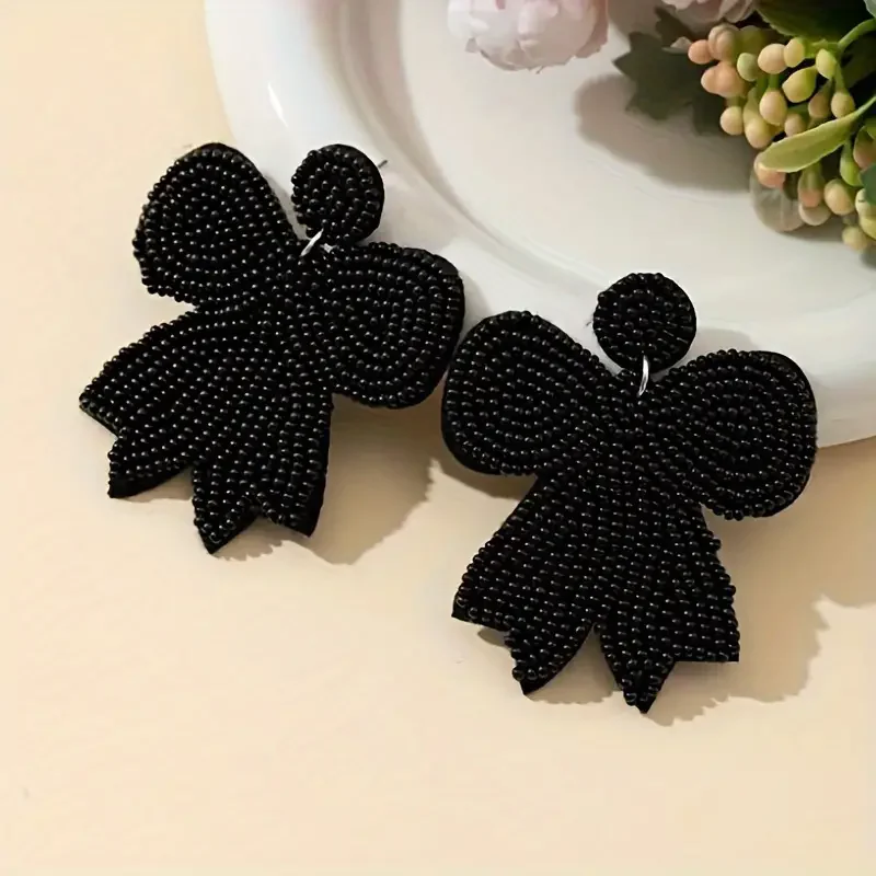 Dvacaman Boho Handmade Beaded Bow Drop Earrings,Bohemian Seed Bead Earrings,Perfect Gifts for Daily Wear and Parties