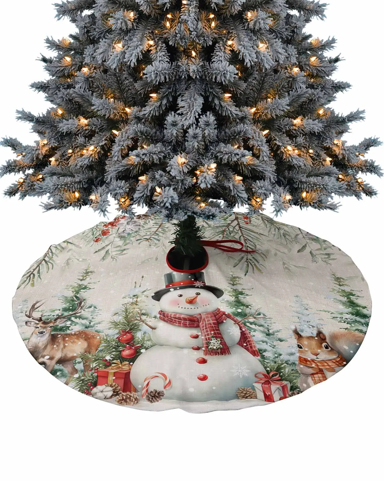 Snowman Christmas Tree Squirrel Skirt Xmas Decorations for Home Supplies Round Christmas Tree  Skirts Base Cover