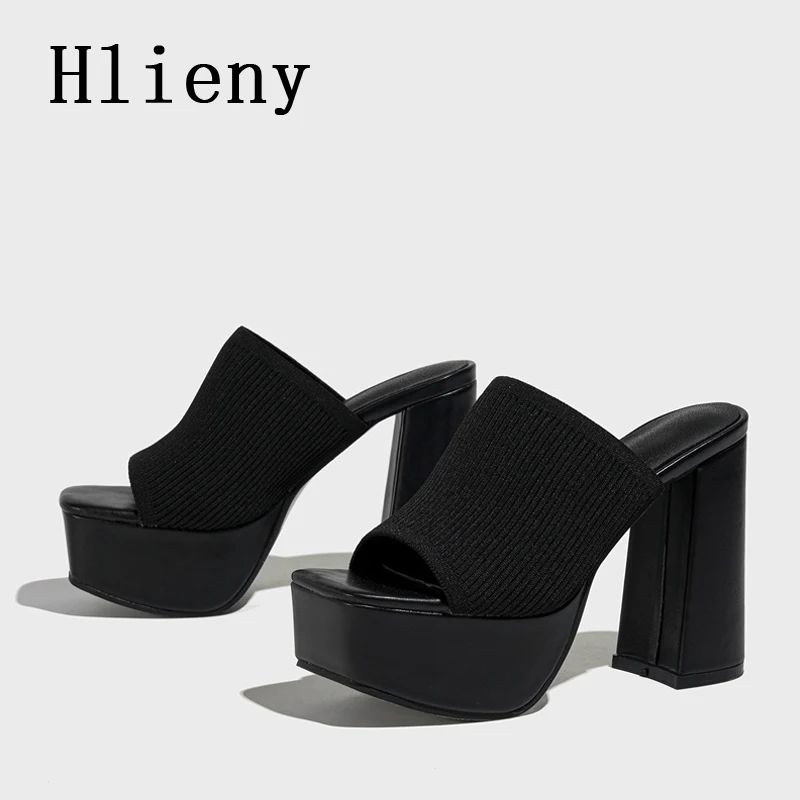 Hlieny Roma Style Knitted Platform Slippers Chunky High Heels Women Peep Toe Fashion Pumps Ladies Shoes Sandals Size 35-42